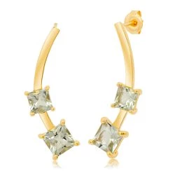 Brand new 🤩 Paige Novick 14K Yellow Gold Curved 6mm & 5mm Square Cut Gemstone Stud Earrings - 👩 women 🔥