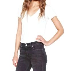 Best deal ✔️ Michael Lauren Kendrick Shortsleeve Fitted Vneck Tee in White - 👩 women ❤️