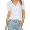 Coupon 🧨 Michael Lauren Brawley Snap 👩 Womens Short Sleeves V-Neck Henley Top ✔️