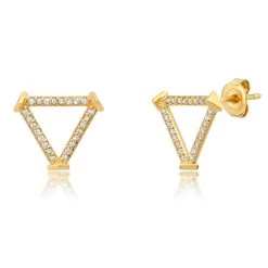 New 💯 Paige Novick 14k Yellow Gold Open Triangle Diamond Earring Studs with Triangle End Caps - 👩 women 🔥