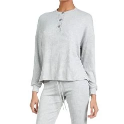 New ❤️ Michael Lauren Barrington Drop Shoulder Henley Tee in Heather Grey - 👩 women 🔥