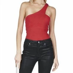 Deals 🎉 Michael Lauren Prescott Assymetrical One Shoulder Tank in Coral Red - 👩 women 💯