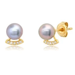 Best Sale 💯 Paige Novick 14k Yellow Gold 6mm Grey Fresh Water Pearl With Diamonds - 👩 women ⭐