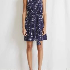 Coupon 🧨 Apiece Apart Rio Tie Mini 👗 Dress in Stamped Plaid Navy - 👩 women 👏