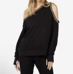 Promo 🥰 Michael Lauren Glendon Cold Shoulder Pullover W/ Chain Tape in Black - 👩 women 🛒