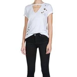 Wholesale 🔥 Michael Lauren Bronx Shortsleeve Cut Out Tee in White/Rose Gold Star - 👩 women 😉